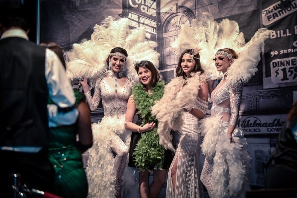Woman posing in Gatsby dress